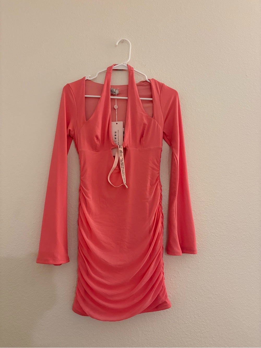 Oh Polly Pink Ruched Mini Dress NWT
